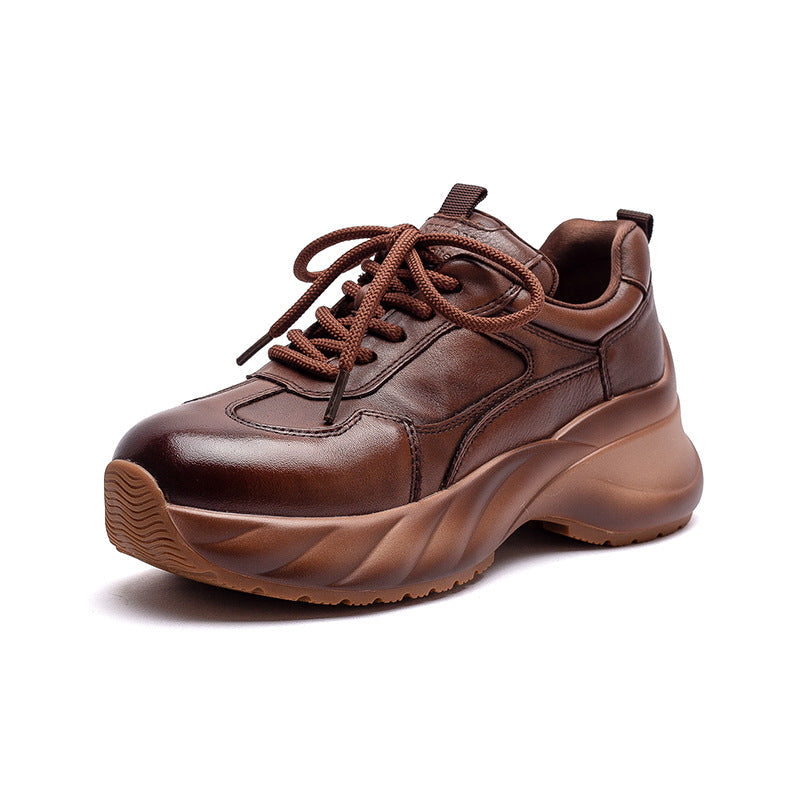 Women's Minimalism Plain Leather Platform Casual Sneakers