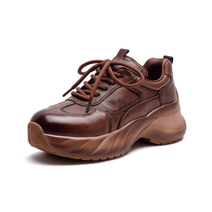 Women's Minimalism Plain Leather Platform Casual Sneakers