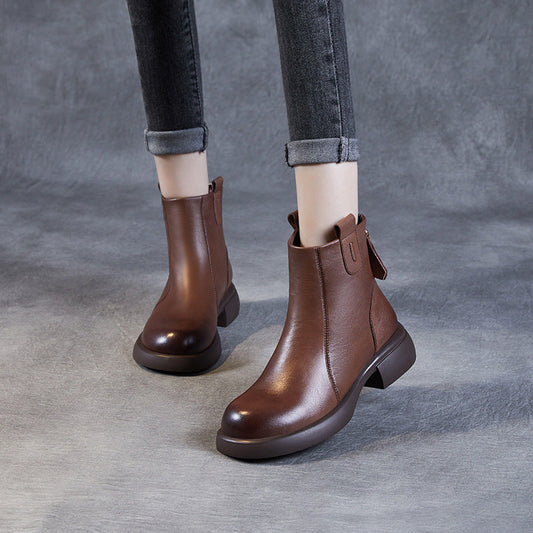 Women's Minimalist Plain Leather Casual Ankle Boots