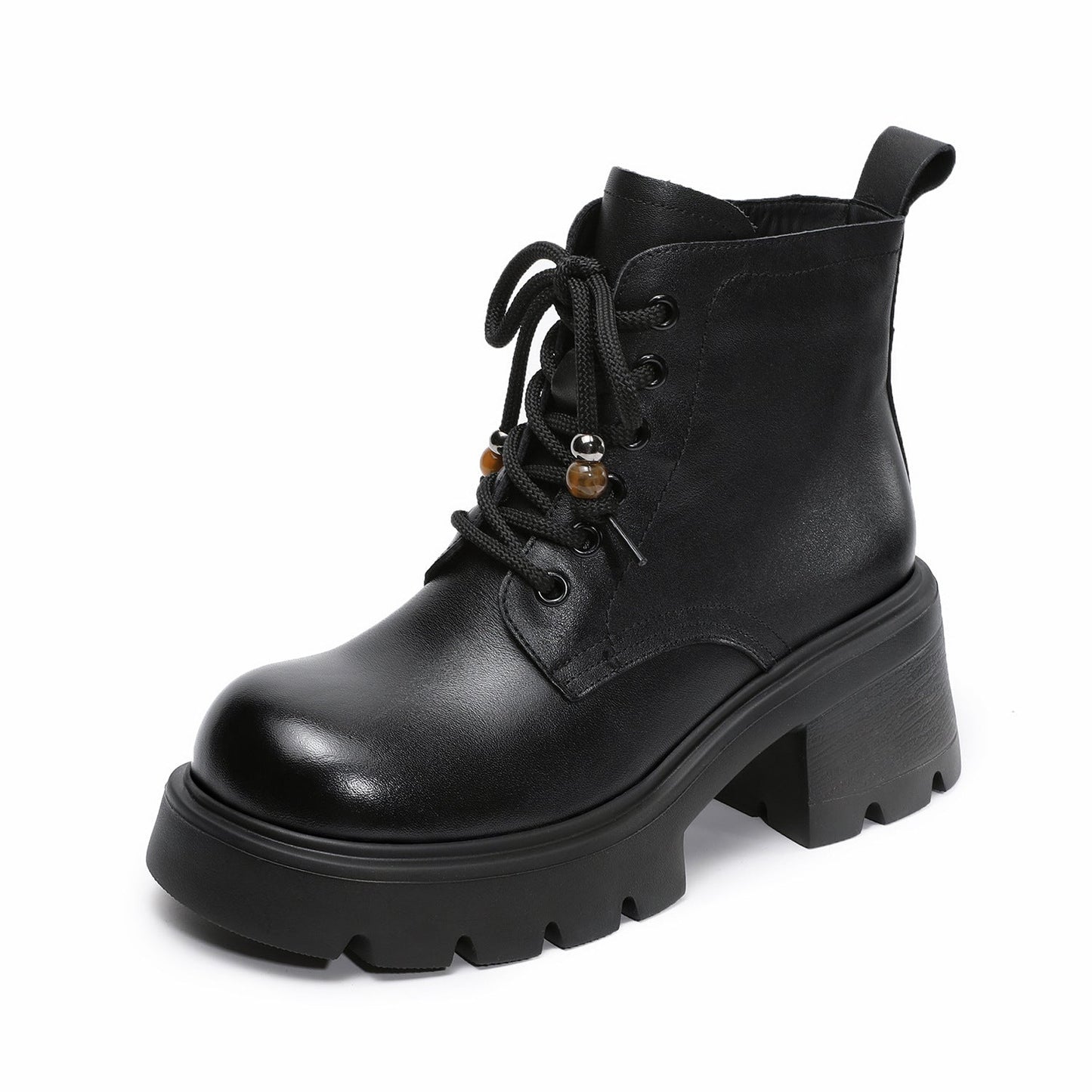 Women's Vintage Leather Chunky Heel Boots-RAIIFY