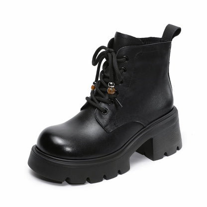 Women's Vintage Leather Chunky Heel Boots-RAIIFY