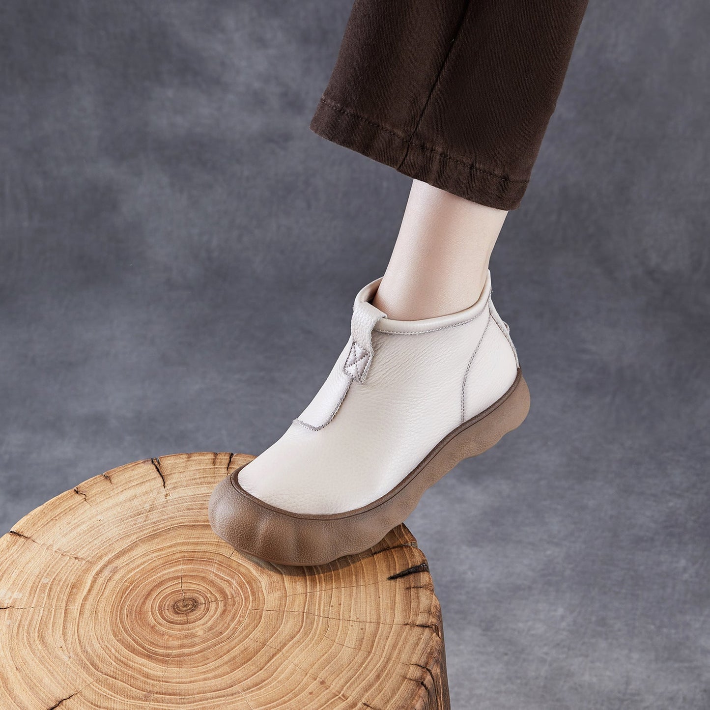 Women's Simple Plain Leather Flat Ankle Boots