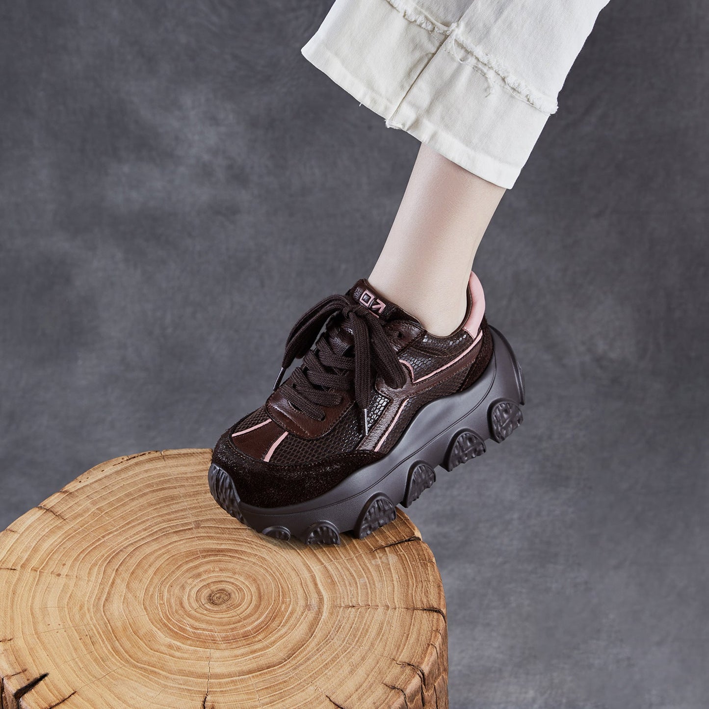 Women's Retro Leather Casual Chunky Platform Sneakers