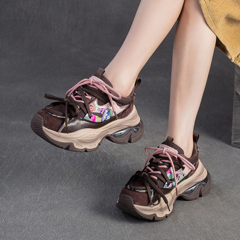 Women's Fashion Color-Blocked Breathable Platform Sneakers