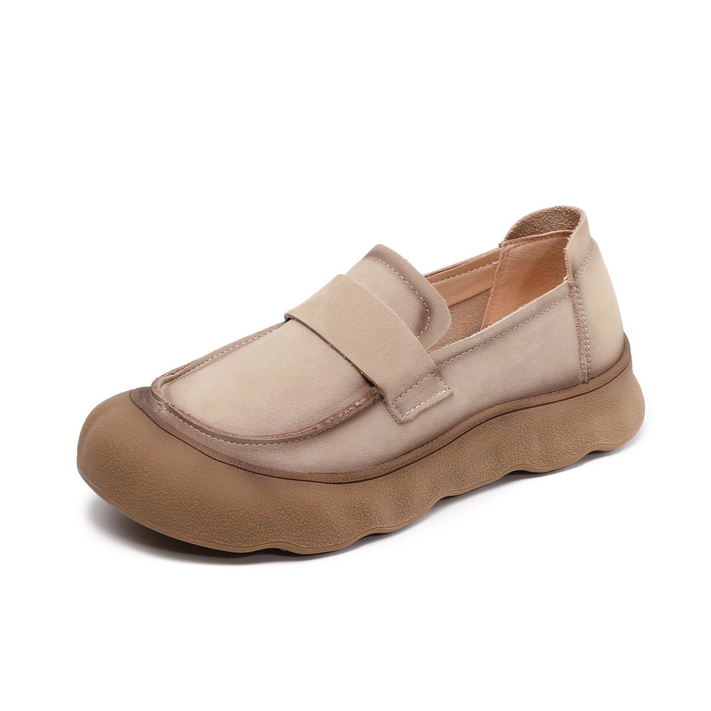 Women's Vintage Plain Leather Comfort Casual Loafers-RAIIFY