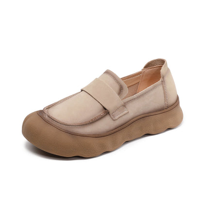 Women's Vintage Plain Leather Comfort Casual Loafers-RAIIFY