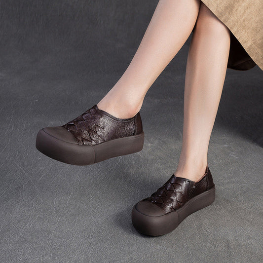 Women's Vintage Leather Slip-on Platform Casual Shoes