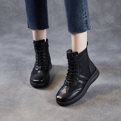 Women's Vintage Patchwork Leather Flat Casual Boots