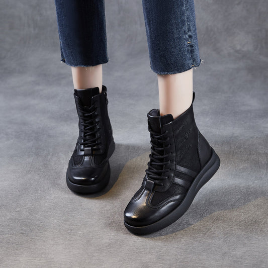 Women's Vintage Patchwork Leather Flat Casual Boots