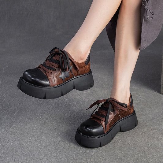 Women's Retro Leather Flat Platform Casual Shoes
