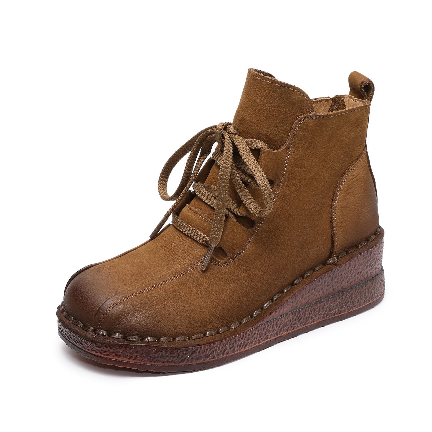 Women's Retro Plain Leather Wedge Ankle Boots-RAIIFY