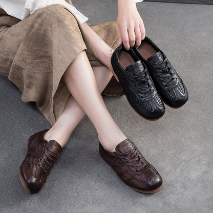 Women's Vintage Leather Woven Casual Shoes