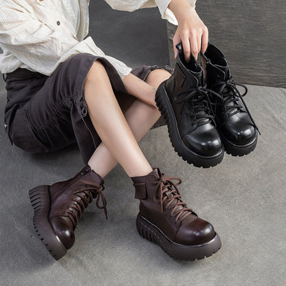 Women's Vintage Leather Casual Platform Boots