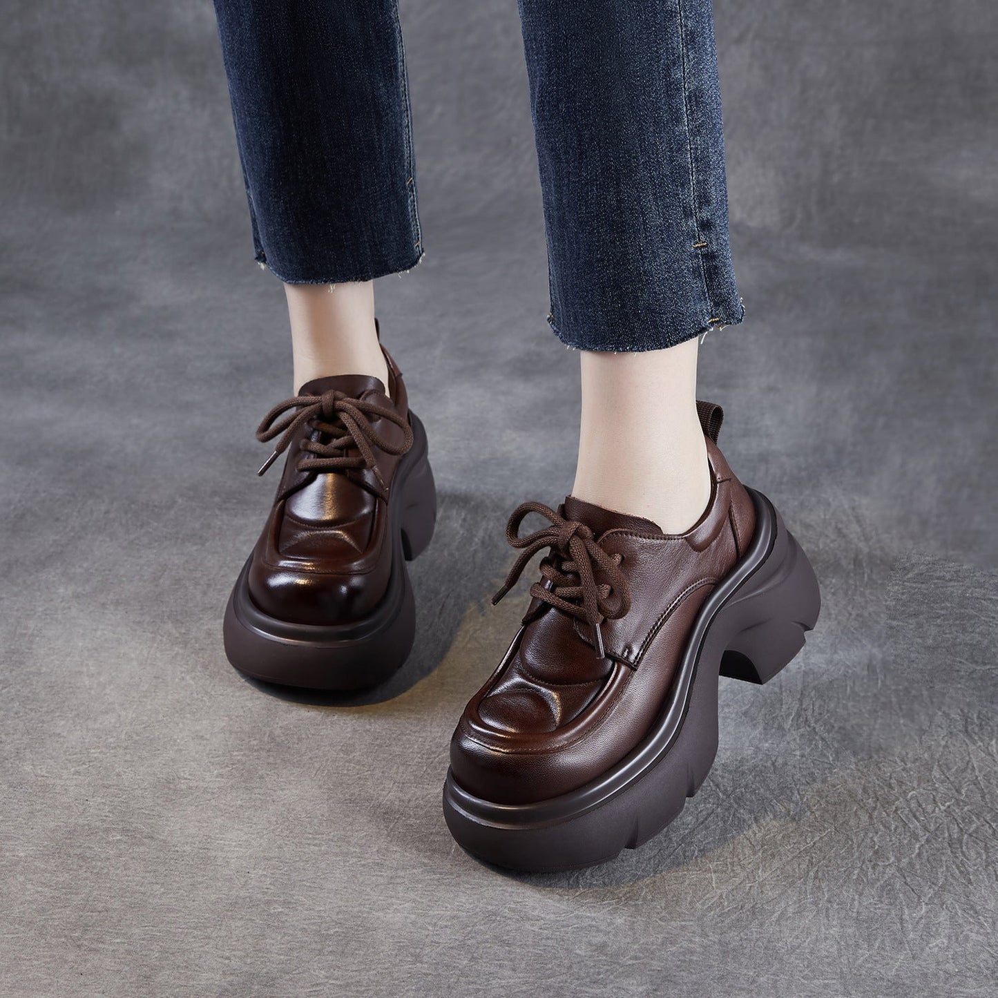 Women's Vintage Chunky Platform Lace-up Loafers