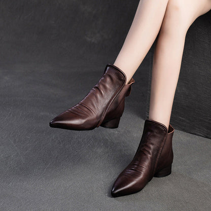 Women's Vintage Soft Leather Pointed Toe Ankle Boots