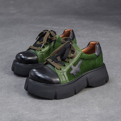 Women's Retro Leather Flat Platform Casual Shoes-RAIIFY
