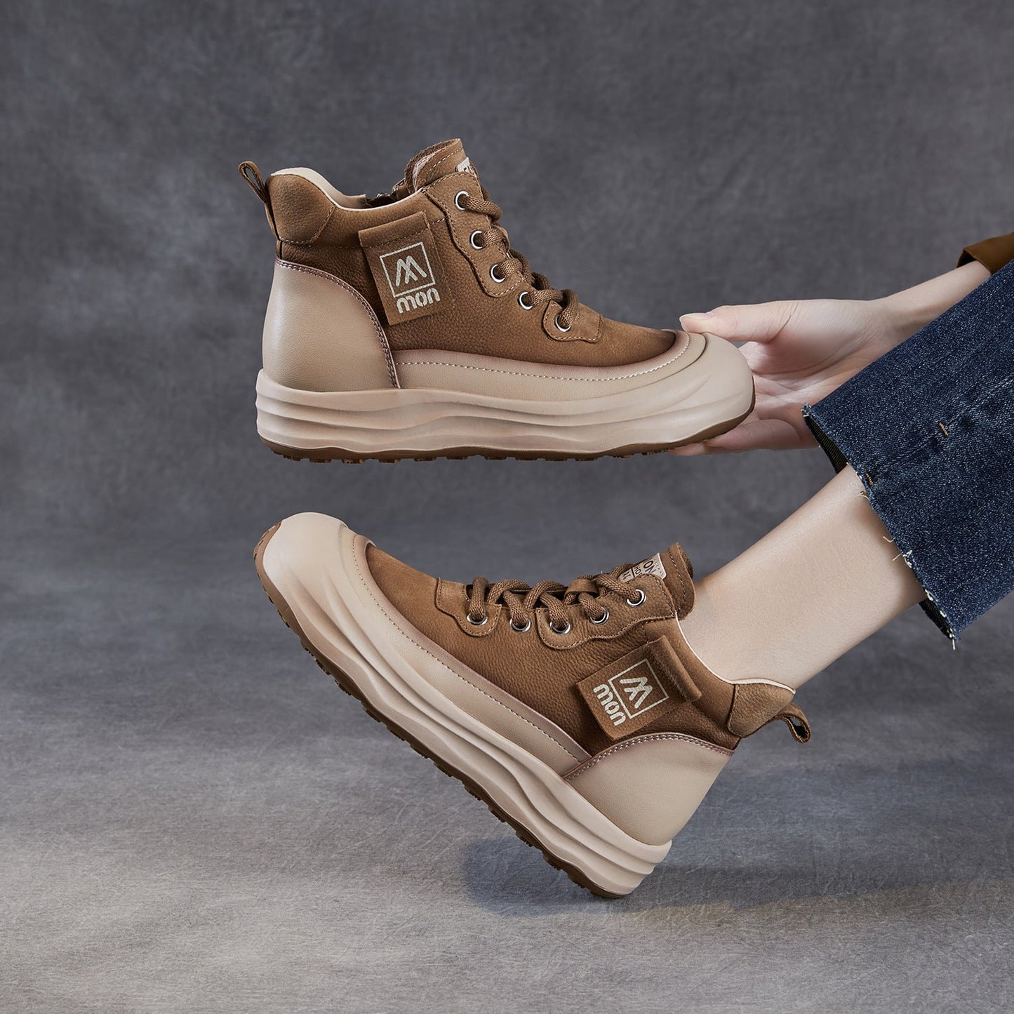 Women's Retro Leather Platform Martin Ankle Boots