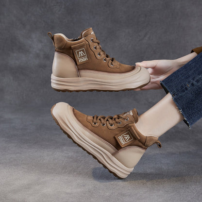 Women's Retro Leather Platform Martin Ankle Boots