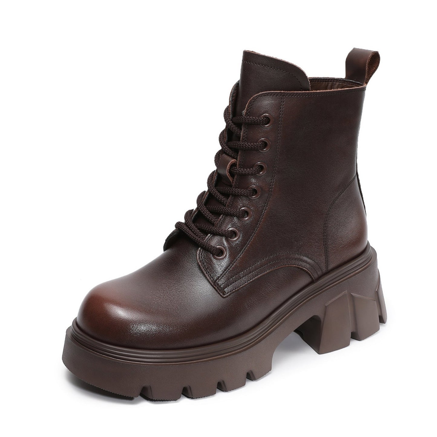 Women's Minimalist Plain Leather Chunky Platform Boots-RAIIFY