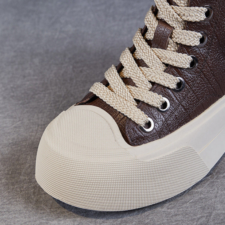 Women's Casual Plain Leather Flat Ankle Boots