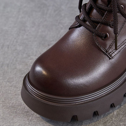 Women's Cowhide Leather Chunky Heel Ankle Boots