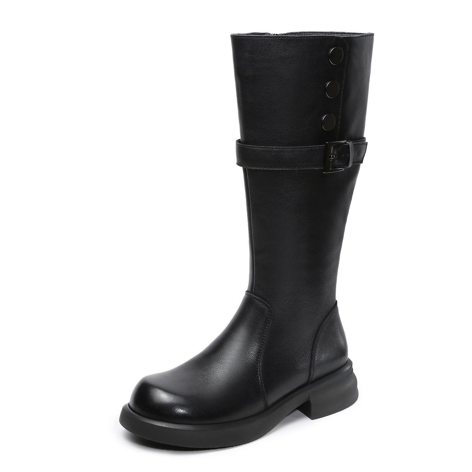 Women's Plain Soft Cowhide Comfort Riding Boots-RAIIFY