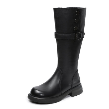 Women's Plain Soft Cowhide Comfort Riding Boots-RAIIFY