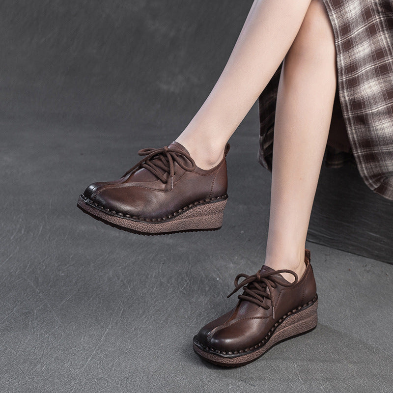 Women's Vintage Leather Wedge Casual Shoes