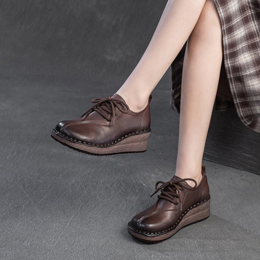 Women's Vintage Leather Wedge Casual Shoes