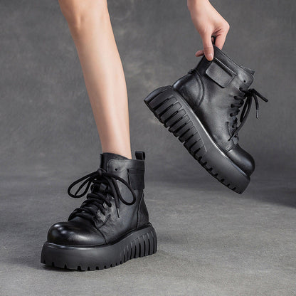 Women's Vintage Leather Casual Platform Boots
