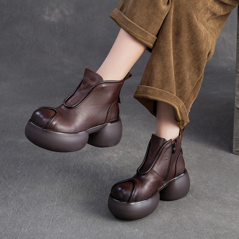 Women's Minimalist Retro Leather Chunky Ankle Boots