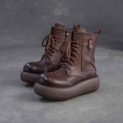 Women's Retro Leather Casual Platform Boots-RAIIFY