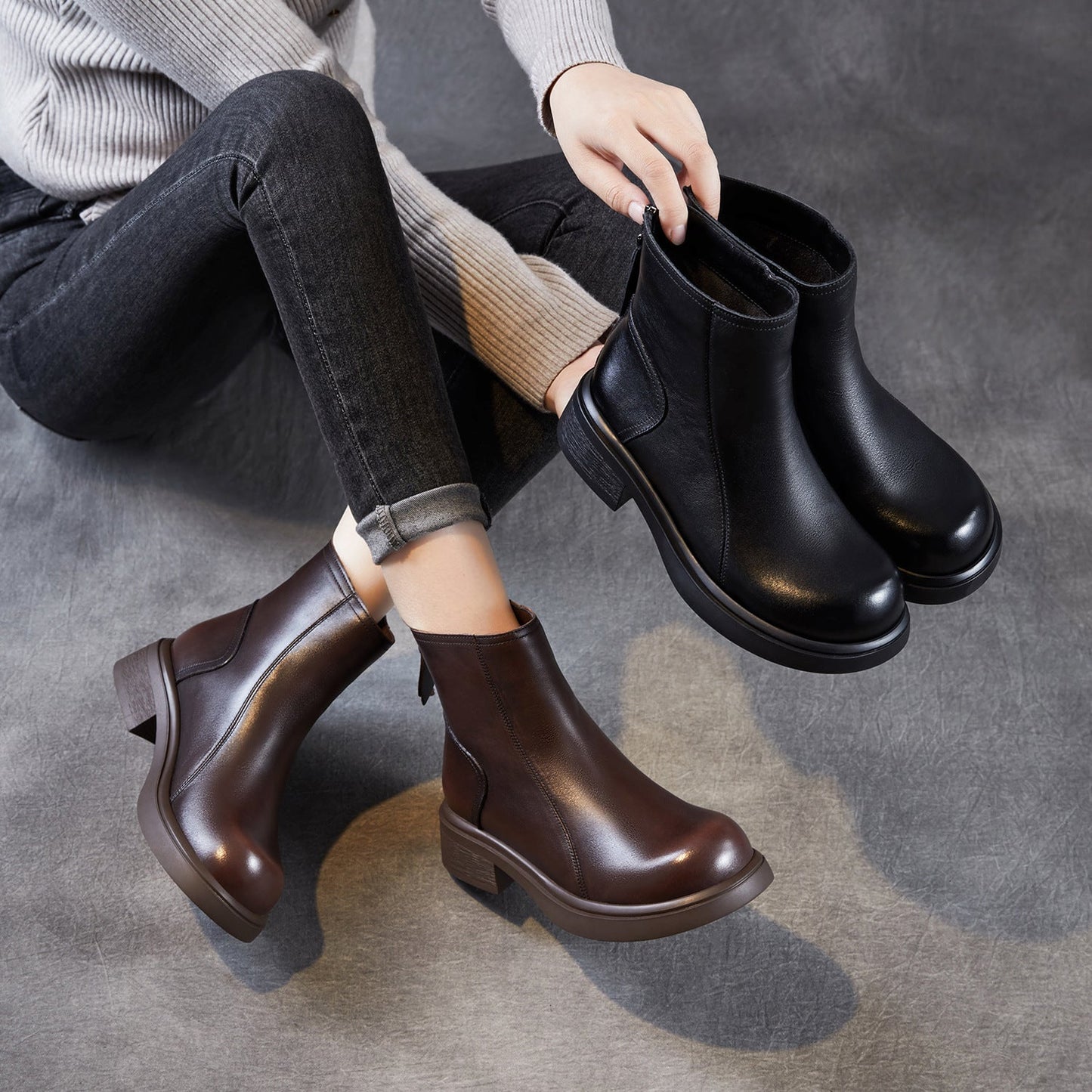 Women's Retro Plain Leather Minimalist Ankle Boots