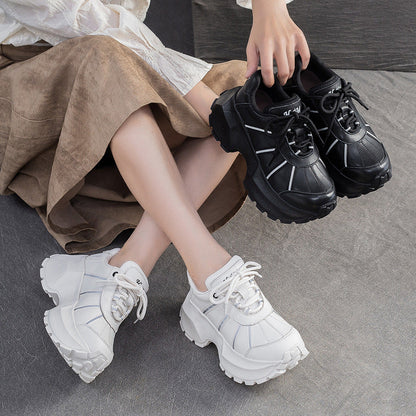 Women's Minimalist Fashion Leather Chunky Platform Sneakers