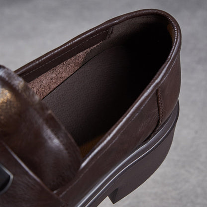 Women's Vintage Plain Leather Casual Loafers
