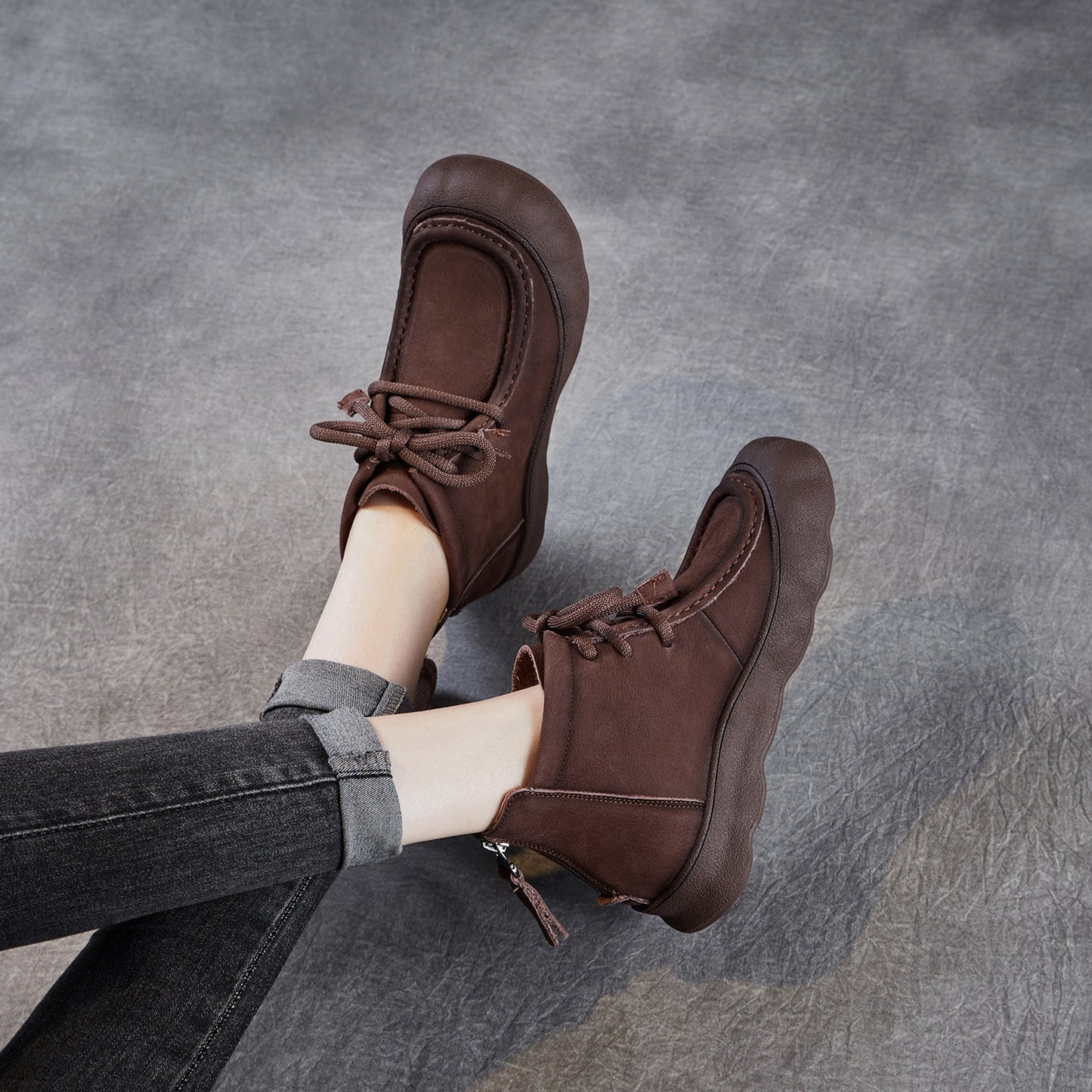 Women's Vintage Leather Casual Flat Ankle Boots