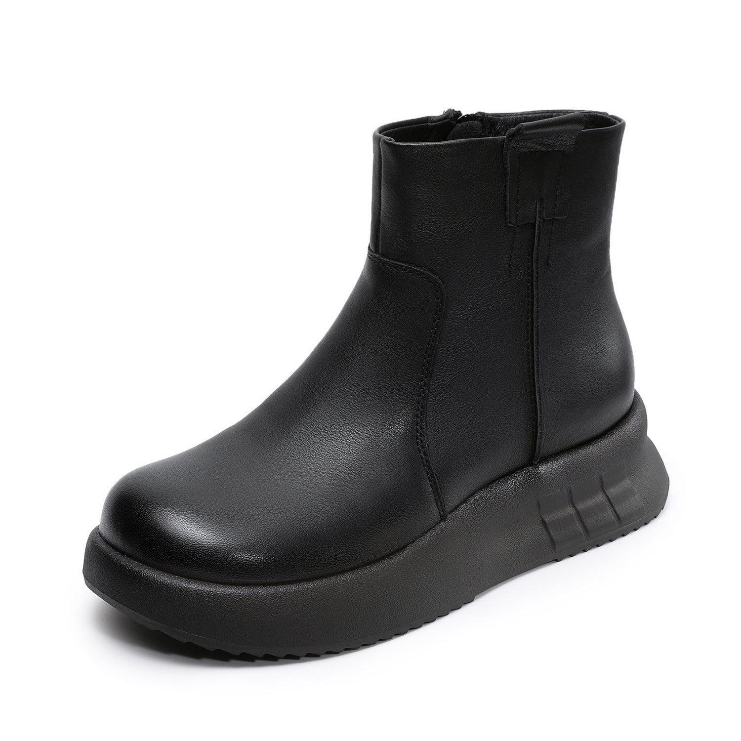 Women's Minimalist Plain Leather Thick Soled Ankle Boots-RAIIFY