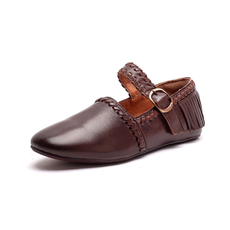 Women's Vintage Leather Tassel Soft Flats