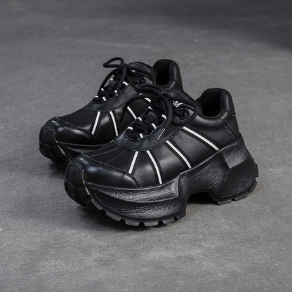 Women's Minimalist Fashion Leather Chunky Platform Sneakers-RAIIFY