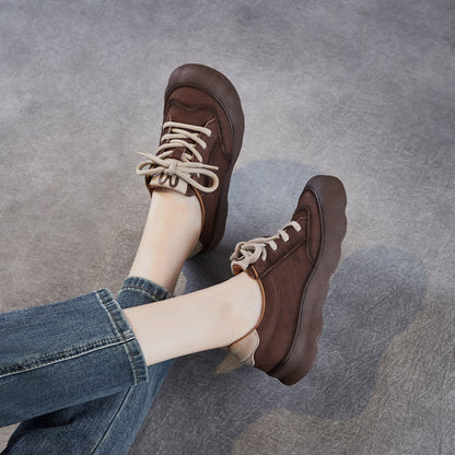 Women's Vintage Leather Lace-up Casual Shoes