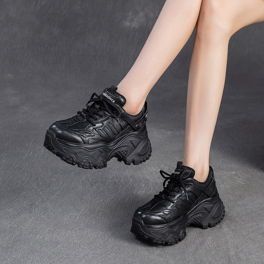 Women's Minimalist Plain Leather Chunky Platform Sneakers