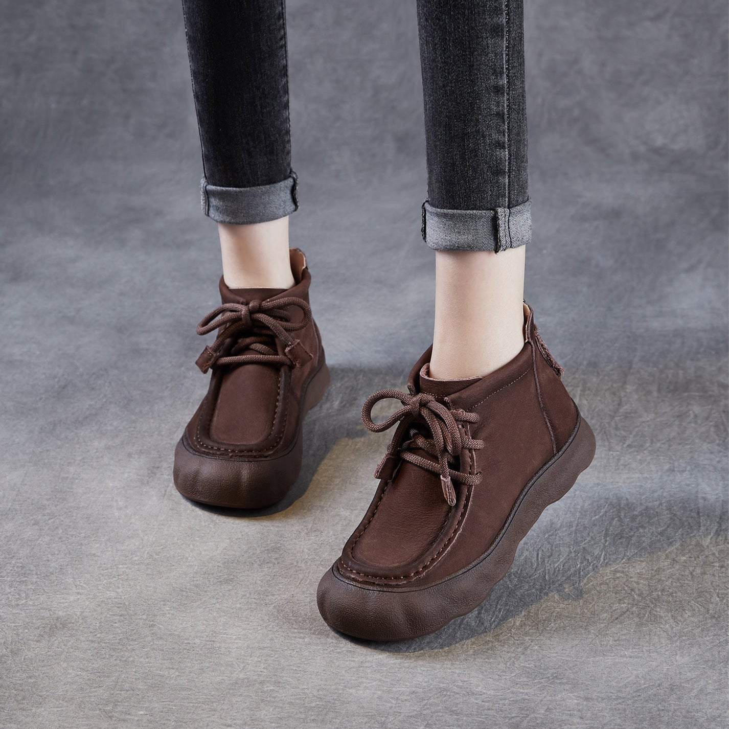 Women's Vintage Leather Casual Flat Ankle Boots