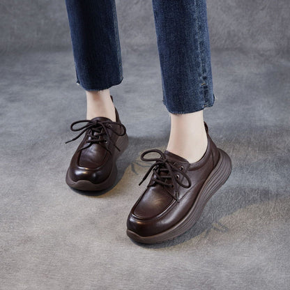 Women's Retro Platform Lace-up Leather Shoes