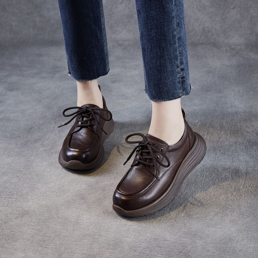 Women's Retro Platform Lace-up Leather Shoes