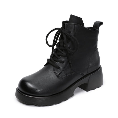 Women's Soft Breathable Leather Low Heel Ankle Boots-RAIIFY