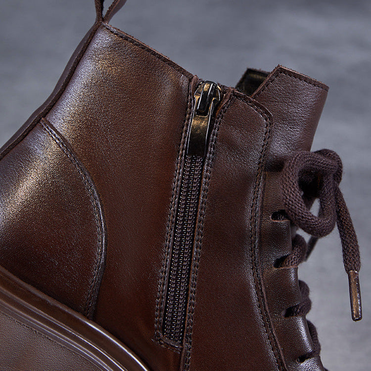 Women's Retro Minimalist Leather Chunky Heel Ankle Boots