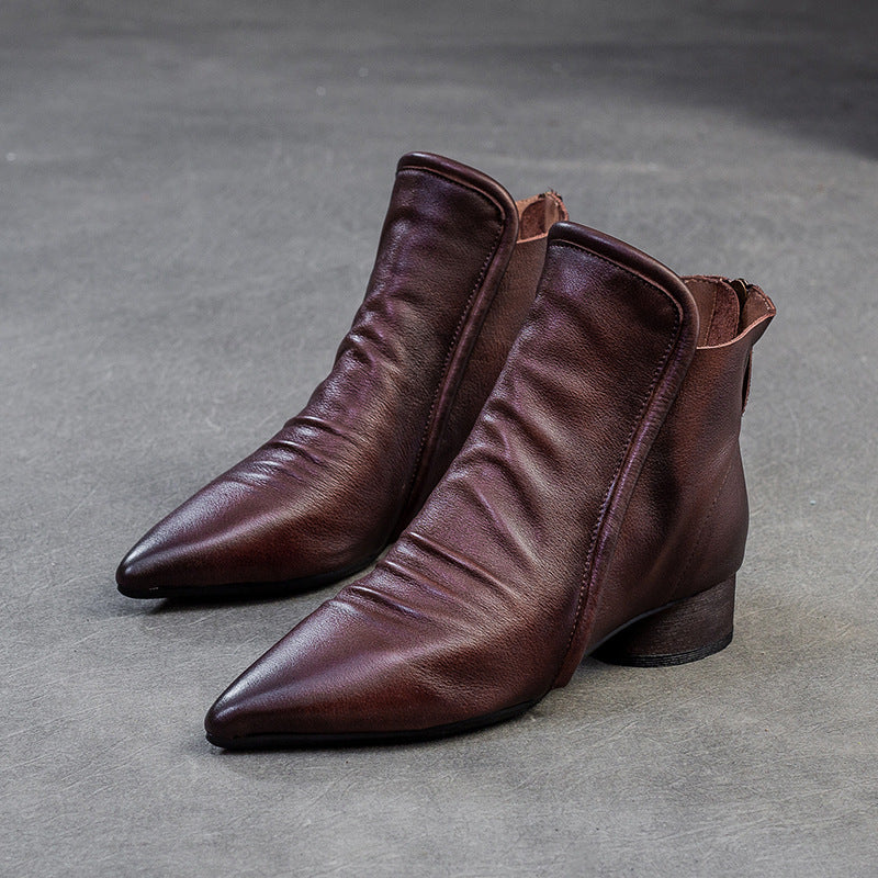 Women's Vintage Soft Leather Pointed Toe Ankle Boots-RAIIFY