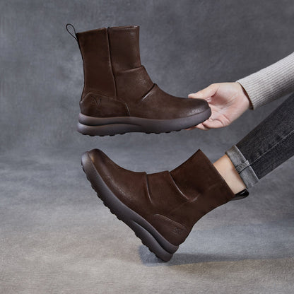 Women's Vintage Plain Leather Motorcycle Boots