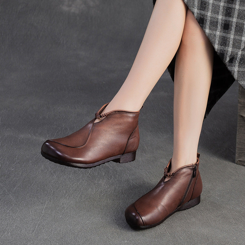 Women's Vintage Soft Leather Flat Ankle Boots