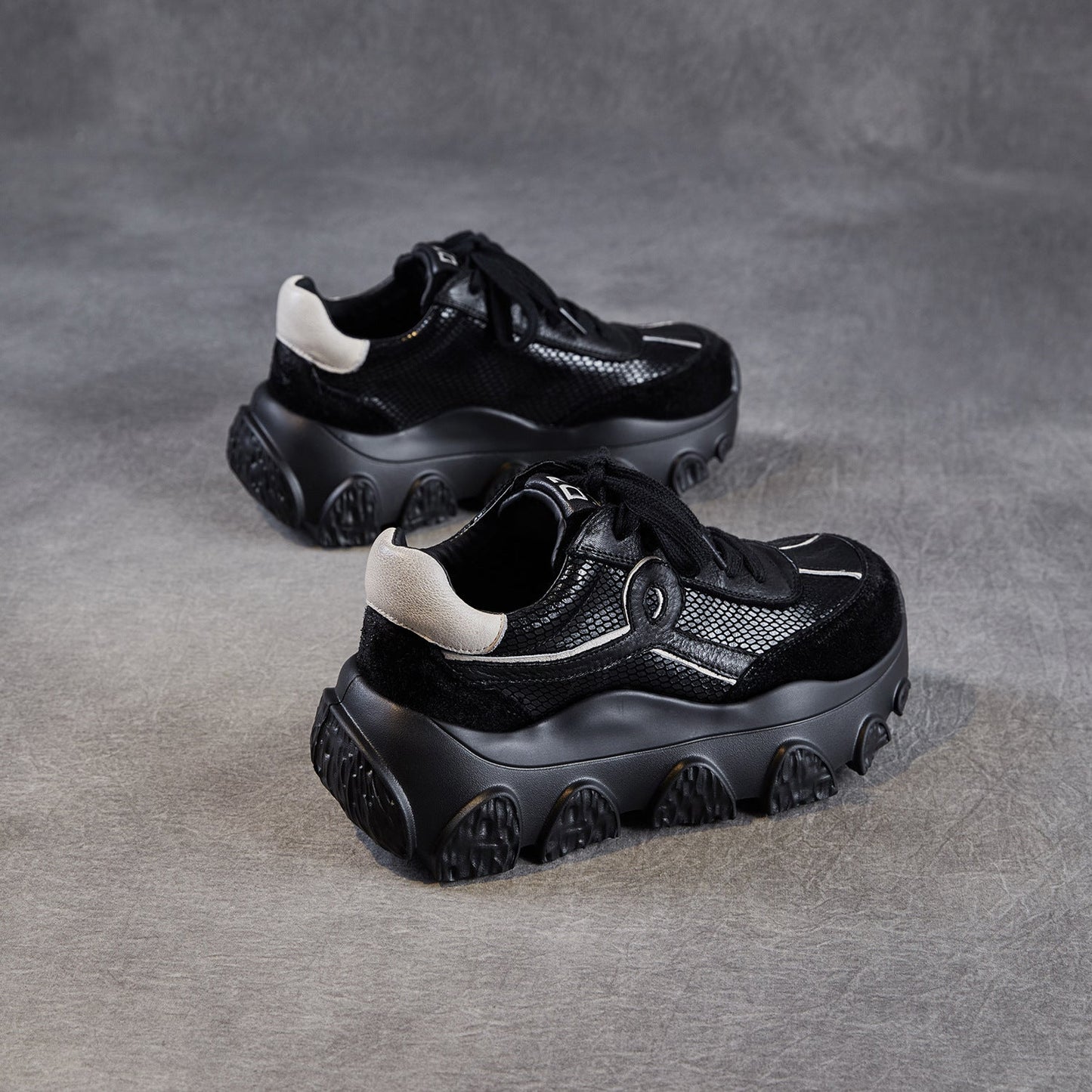 Women's Retro Leather Casual Chunky Platform Sneakers